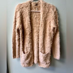 Free People Fuzzy Faux Fur Open Cardigan, Beige size M. Barely Preworn